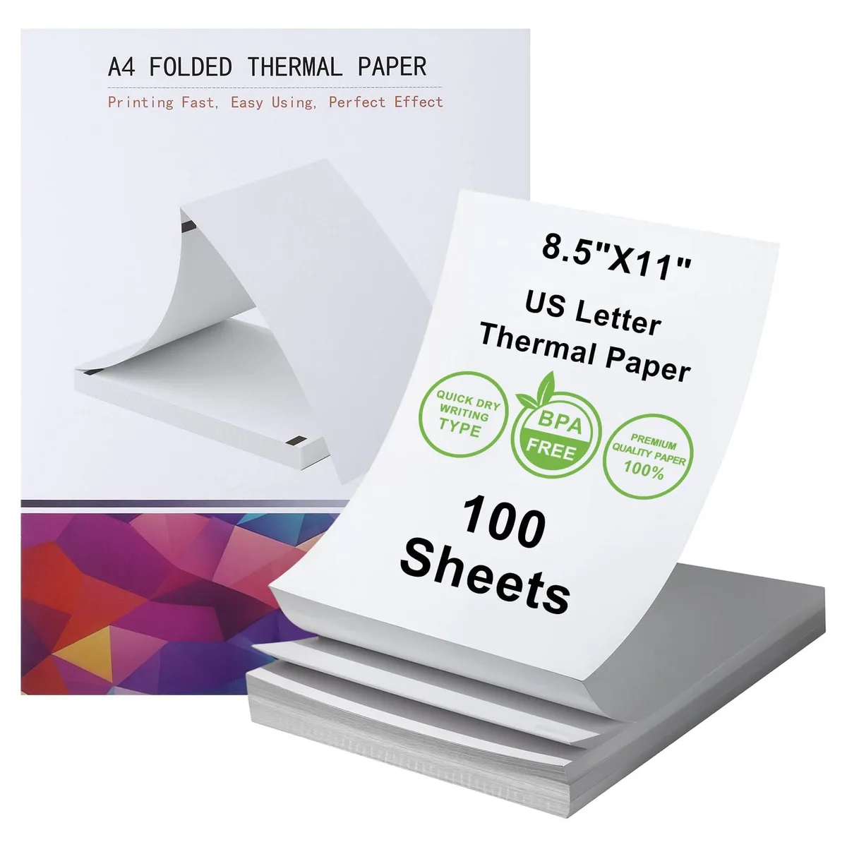 Pack of 100 white A4 thermal sheets folded continuous with perforations