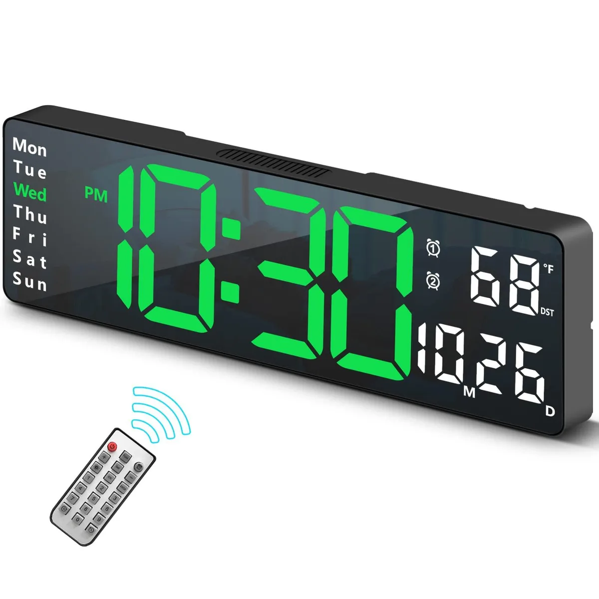 Rectangular black case with green LED digits 13 inch display remote included