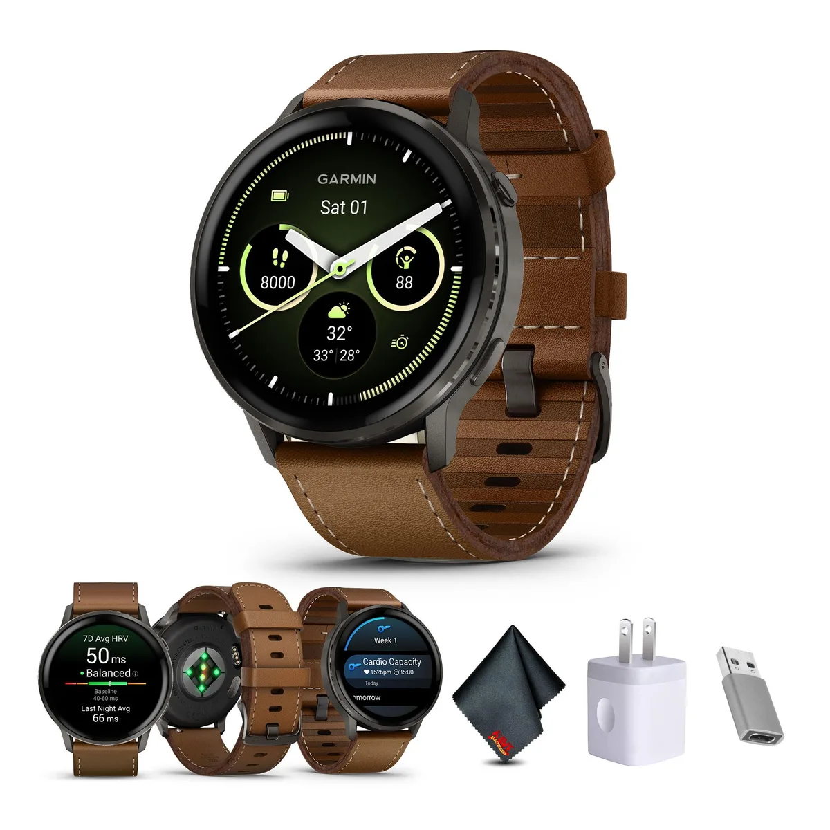 Garmin Garmin Venu 4 45mm Slate Brown Leather wearable technology — product photo