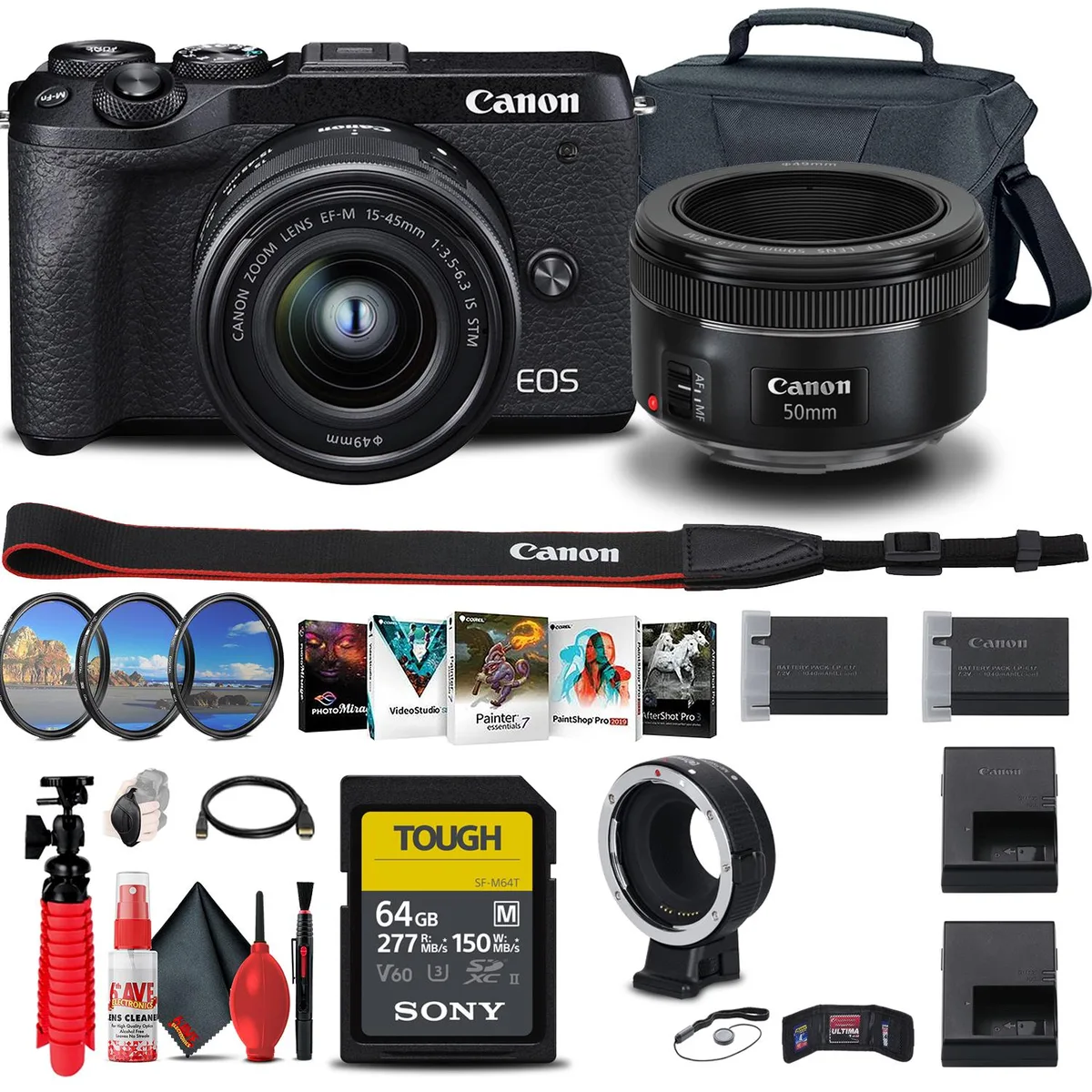 Canon Canon EOS M6 Mark II 32.5MP Kit 15-45mm EF 50mm f/1.8 64GB SD Card — product photo