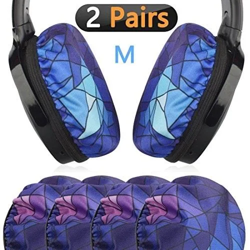 Two pairs of diamond-patterned fabric earpad covers, stretchable and washable