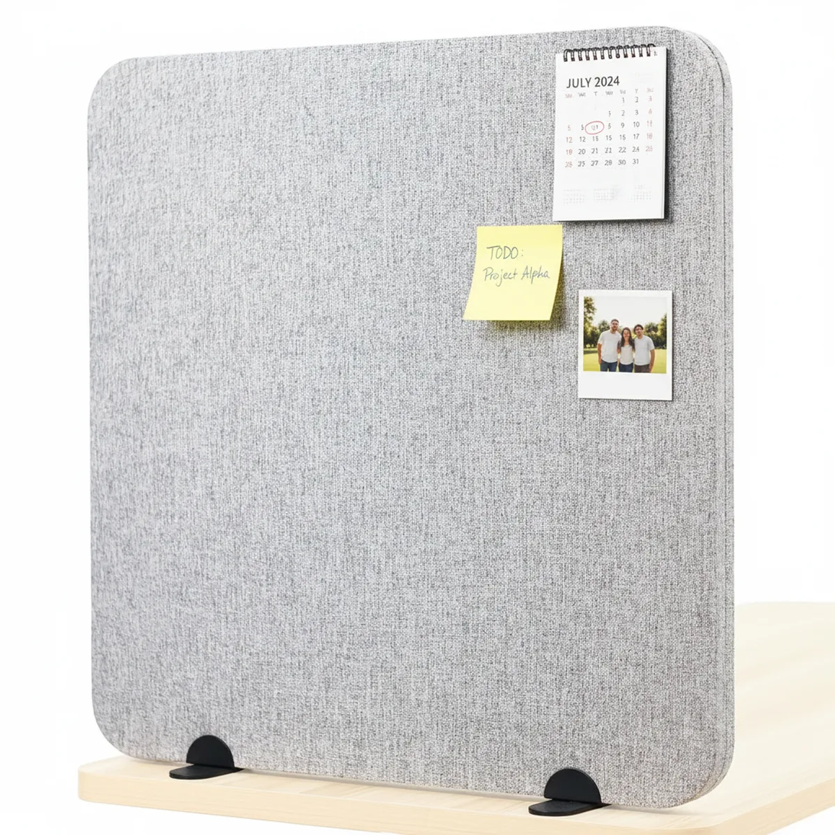 Gray fabric panel 23.8 by 23.8 inches on metal feet