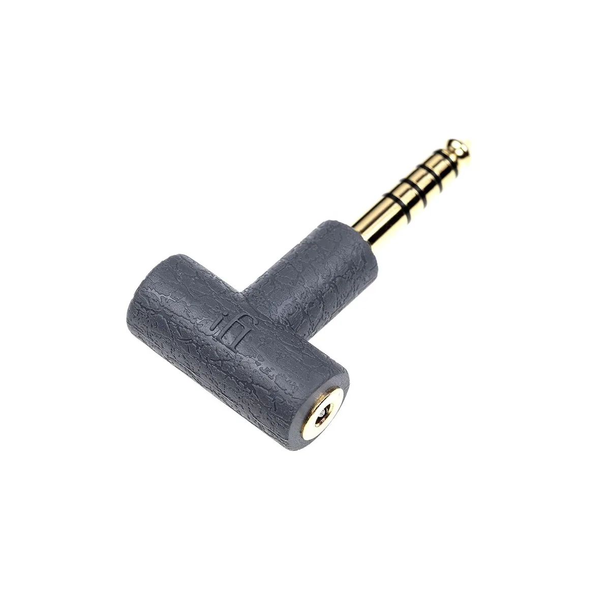 Small silver adapter with 2.5mm female socket and 4.4mm male plug, gold-plated contacts