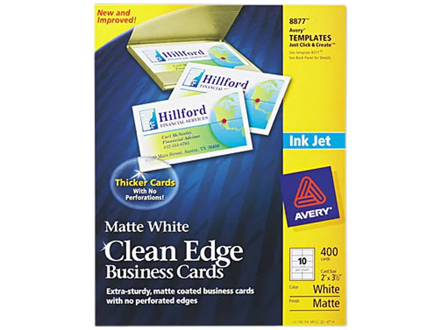 Avery Avery 8877 Inkjet Matte Business Cards White 10/Sheet 400/Box — product photo