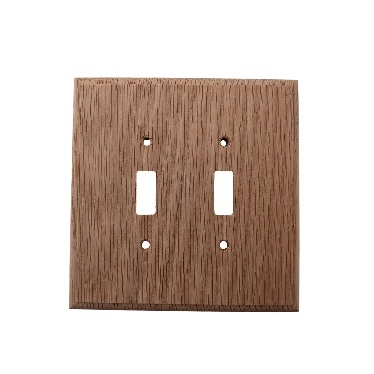 Unfinished oak 2-gang toggle switch plate, rectangular with two openings