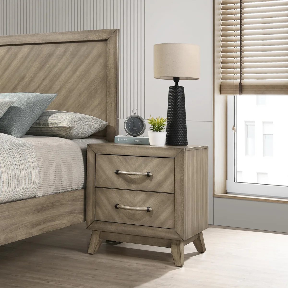 tuphen tuphen Arena Contemporary 2-Drawer Nightstand Antique Gray 23.6"W 16.5"D 25.5"H — product photo