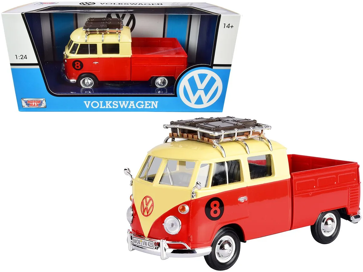 MOTORMAX MOTORMAX Volkswagen Type 2 (T1) #8 Pickup Truck Roof Rack Luggage Red Yellow 1/24 Diecast Hobby Collectible — product photo