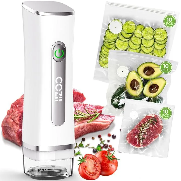  COZII S30 vacuum sealer with 30 bags, 60 kPa, rechargeable — product photo
