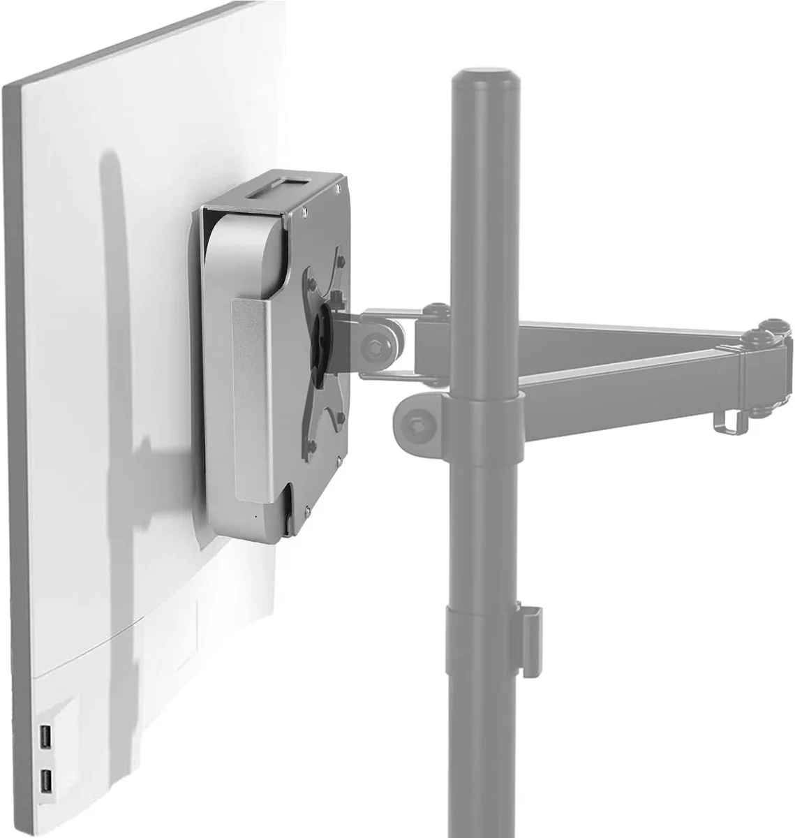 Silver aluminium VESA mount for Mac Mini 2010 to 2023