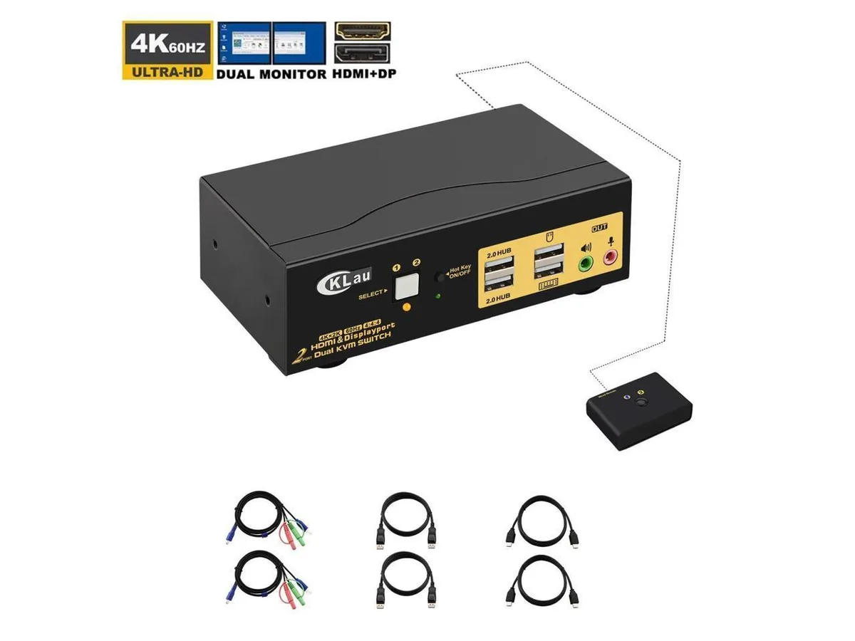 BUCIER BUCIER KVM Switch 2 Port 4K@60Hz HDMI DP Dual Monitor — product photo
