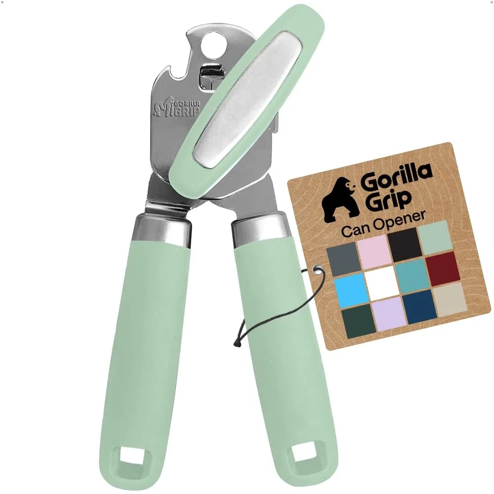 Mint manual can opener with oversized turn knob and soft-grip handles