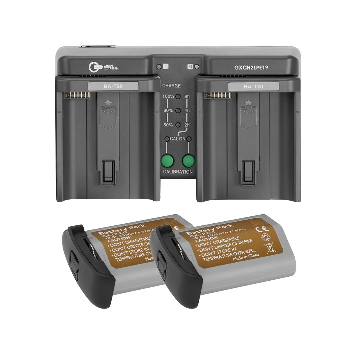 Green Extreme Battery Green Extreme Battery 2x LP-E19 37.8Wh 10.8V 3500mAh Camera Battery and Dual Charger Kit — product photo