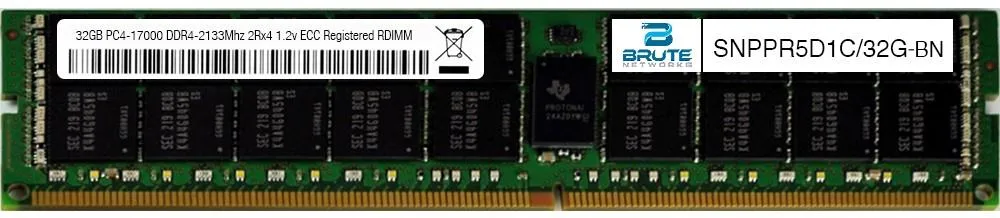 Brute Networks Brute Networks SNPPR5D1C/32G 32GB DDR4-2133 PC4-17000 CL15 2Rx4 1.20V Registered RDIMM 288-Pin — product photo
