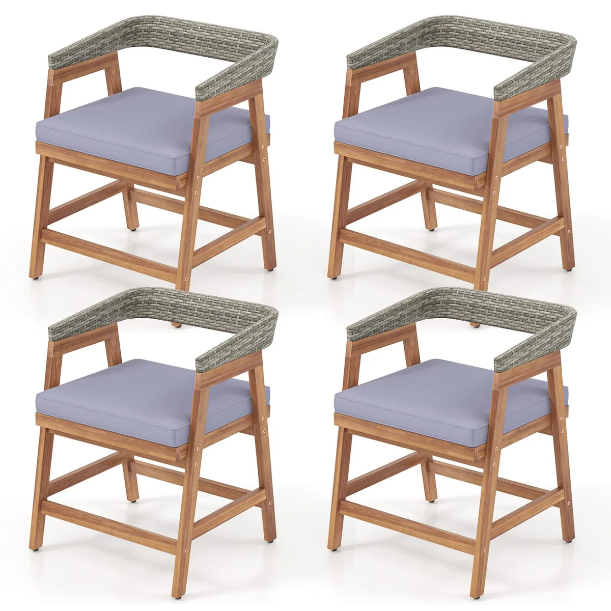SlickBlue SlickBlue Acacia Wood Wicker Dining Chairs Set of 4 Grey — product photo