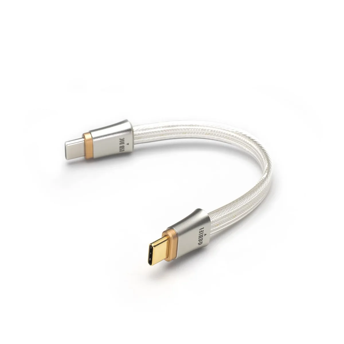 Short white USB-C to USB-C cable with metal connectors