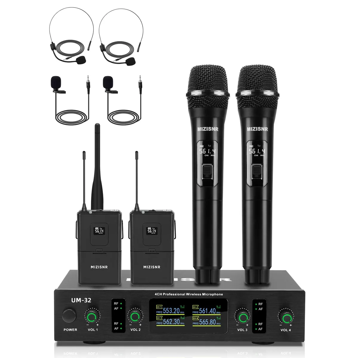 MIZISNR UM-32 4-Channel UHF Wireless Microphone System — product photo