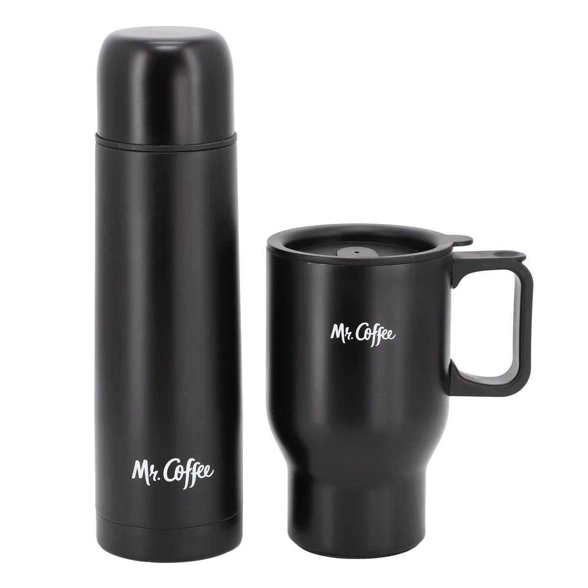 MR. COFFEE MR. COFFEE 510122635M Javelin 2-Piece Thermal Bottle &amp; Travel Mug Set Black drinkware — product photo