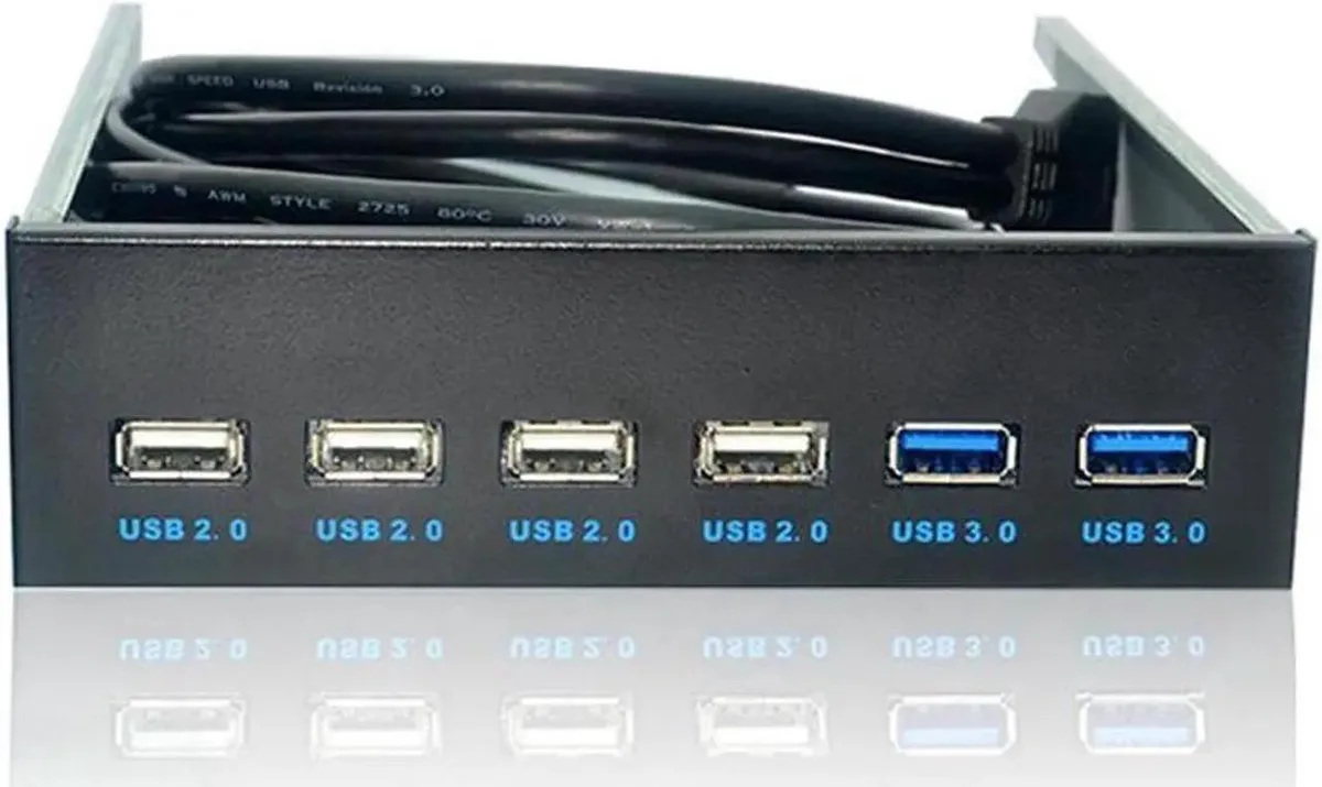 Vszerda Vszerda 5.25" Front Panel 6-Port USB Hub (2×3.0, 4×2.0) Black Metal — product photo