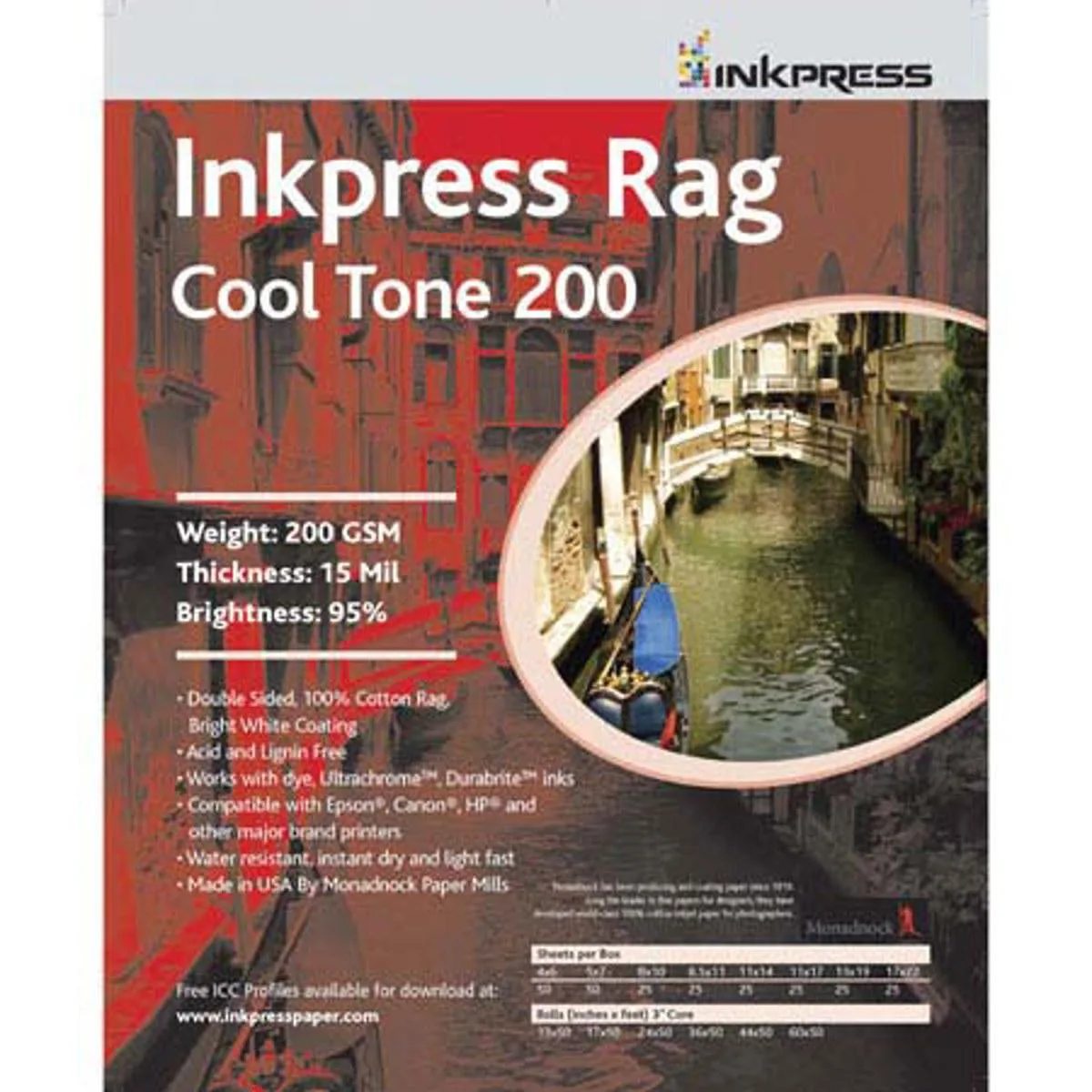 Inkpress Inkpress Rag Cool Tone 200 Double Sided Bright White Matte Inkjet Paper 11x14 25 Sheets — product photo