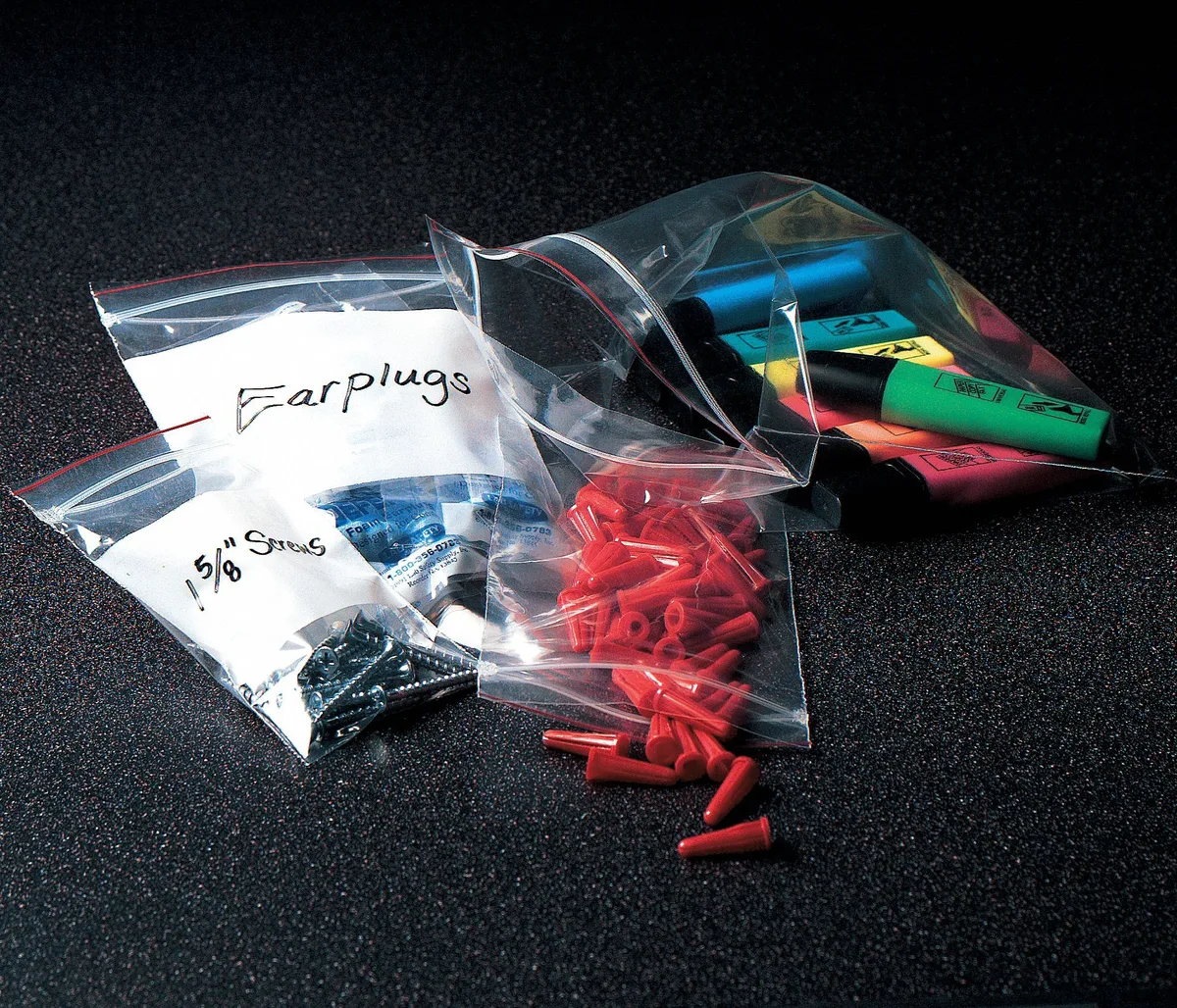 Clear flat zip-seal bags in dispenser pack of 1000