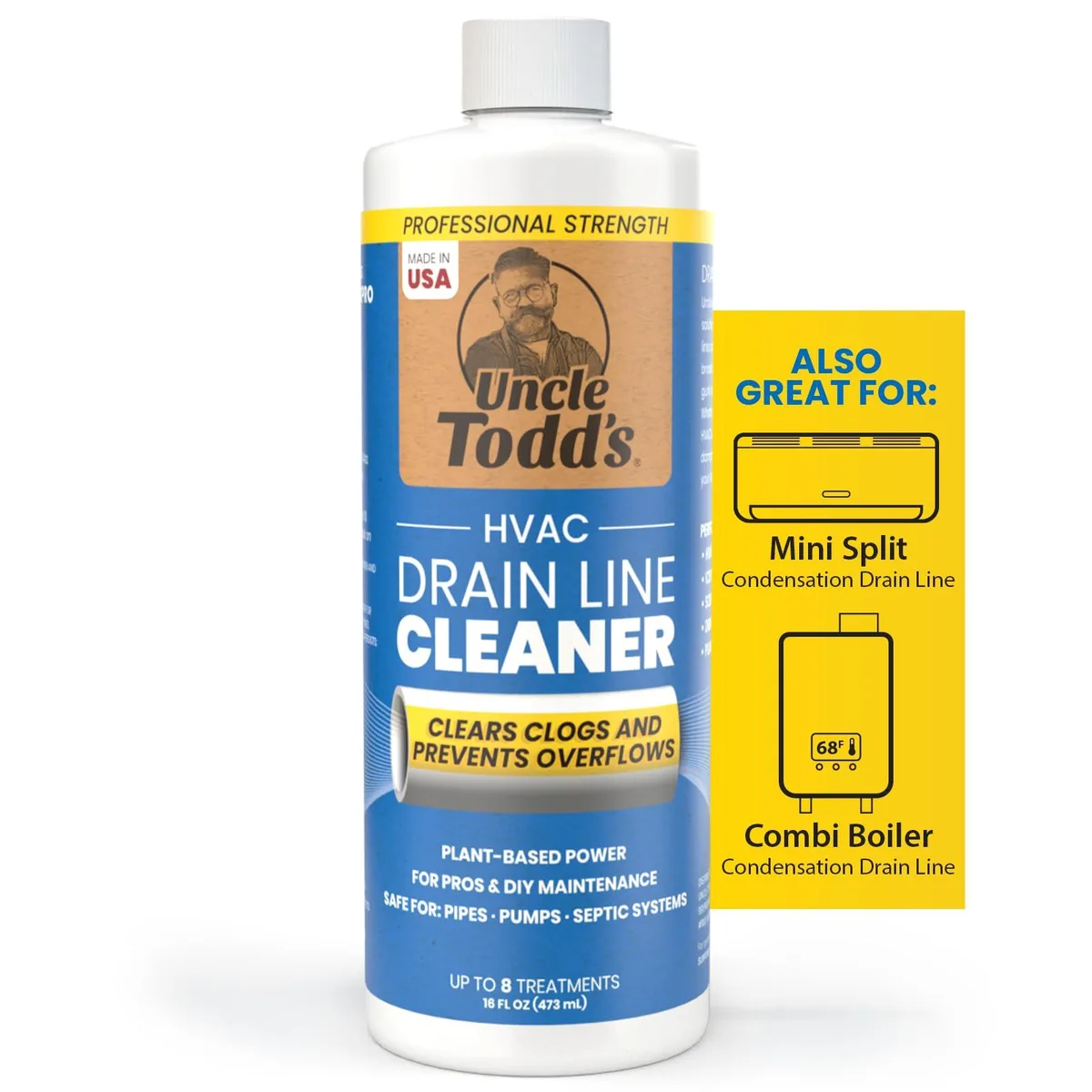 White plastic bottle with cap, 16 fluid ounce HVAC drain line cleaner