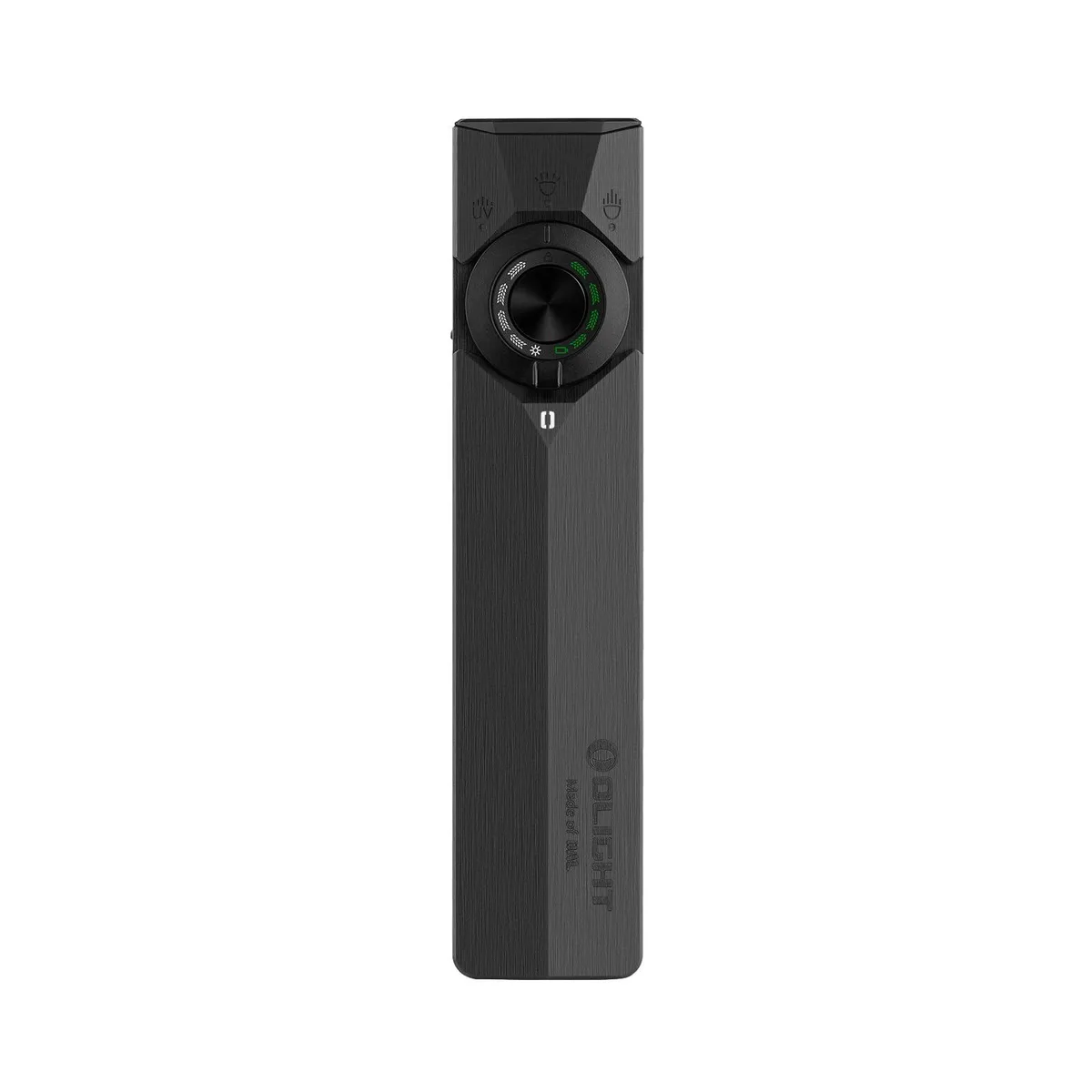 Onyx black flat EDC flashlight, rectangular aluminum body, magnetic tail, side switch