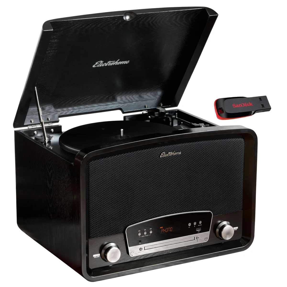 ELECTROHOME ELECTROHOME RR75B-SDCZ50032G-KIT 7-in-1 Turntable 32GB USB Black — product photo
