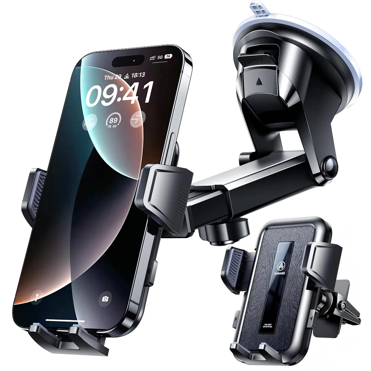 VANMASS 2026 Military-Grade Car Phone Mount 90LBS Suction Dashboard Windshield Vent Black — product photo