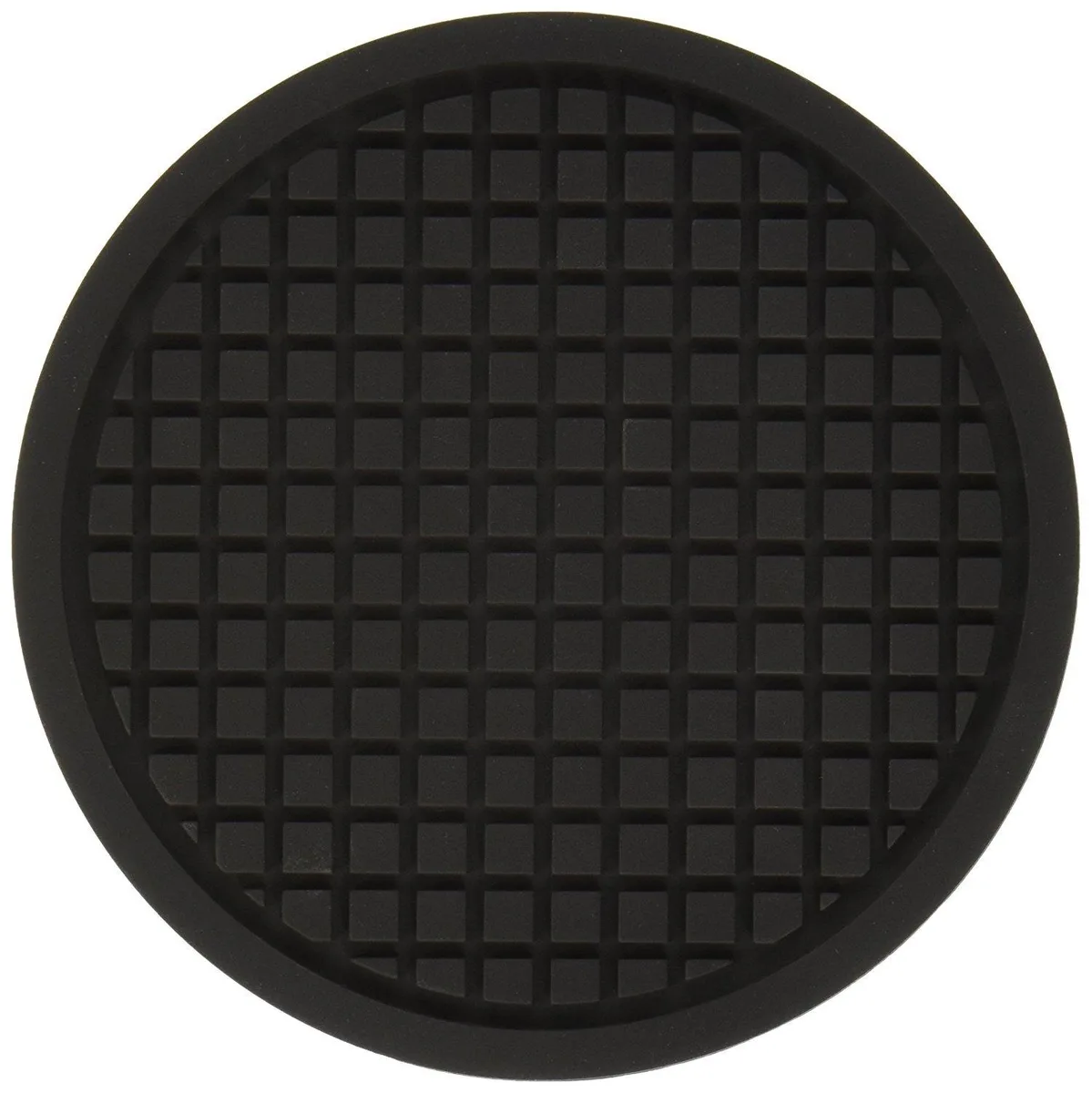 Black cast iron silicone trivet, roughly five inches square