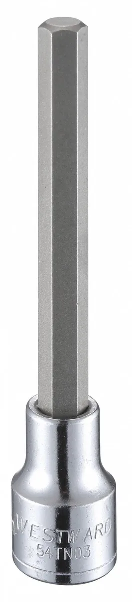 Hex socket bit, 10 mm tip, 5-1/4" long, polished chrome finish