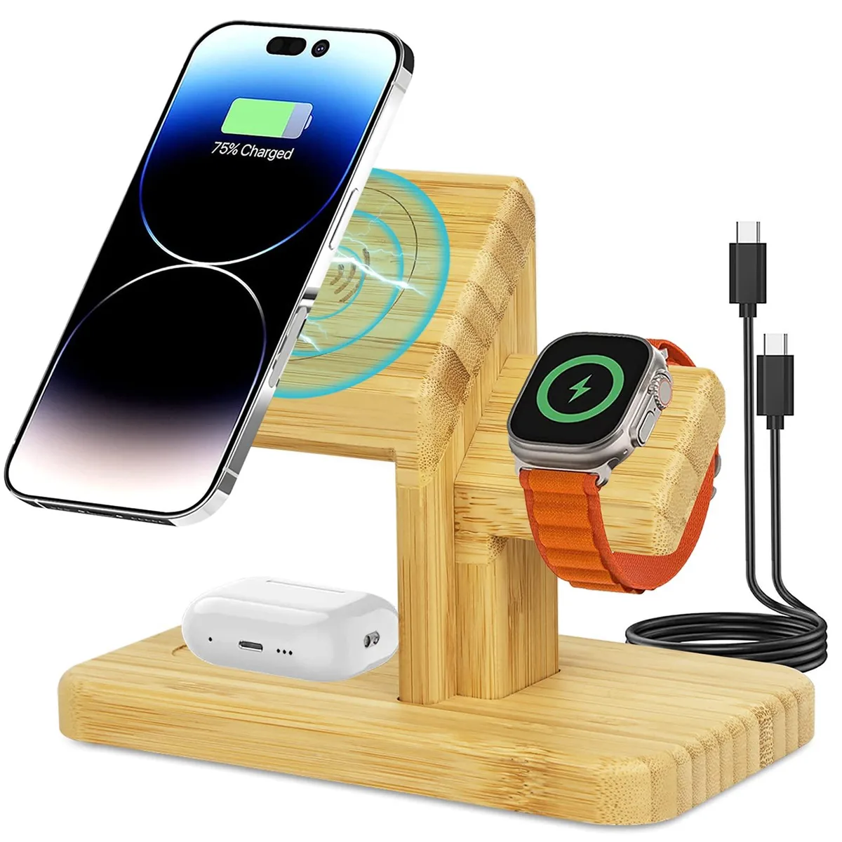  ODUFO RX-2201 3-in-1 Bamboo Wireless Charger 20W — product photo