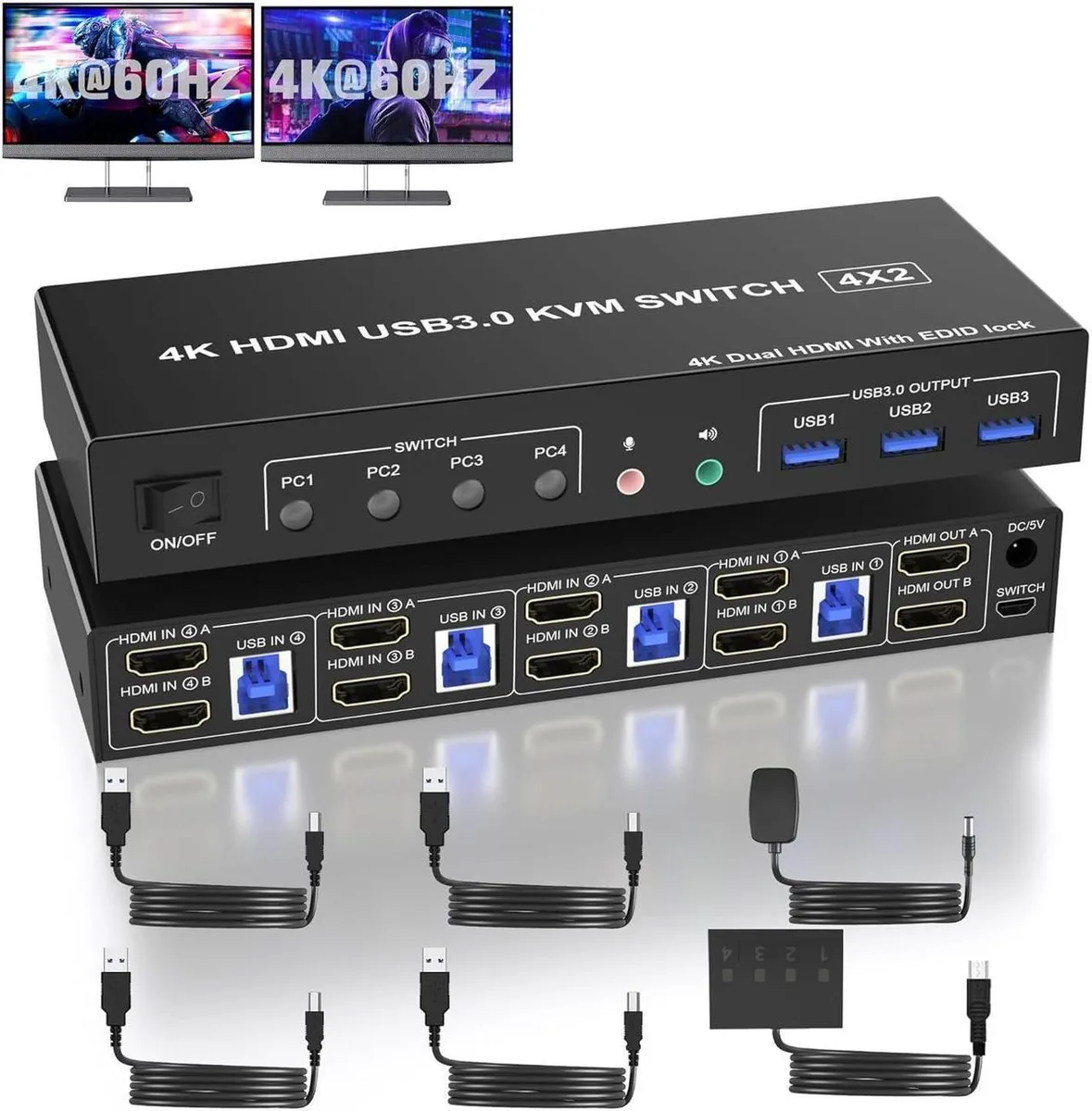Vszerda Vszerda USB 3.0 HDMI KVM Switch 2 Monitors 4 Computers 4K 60Hz — product photo