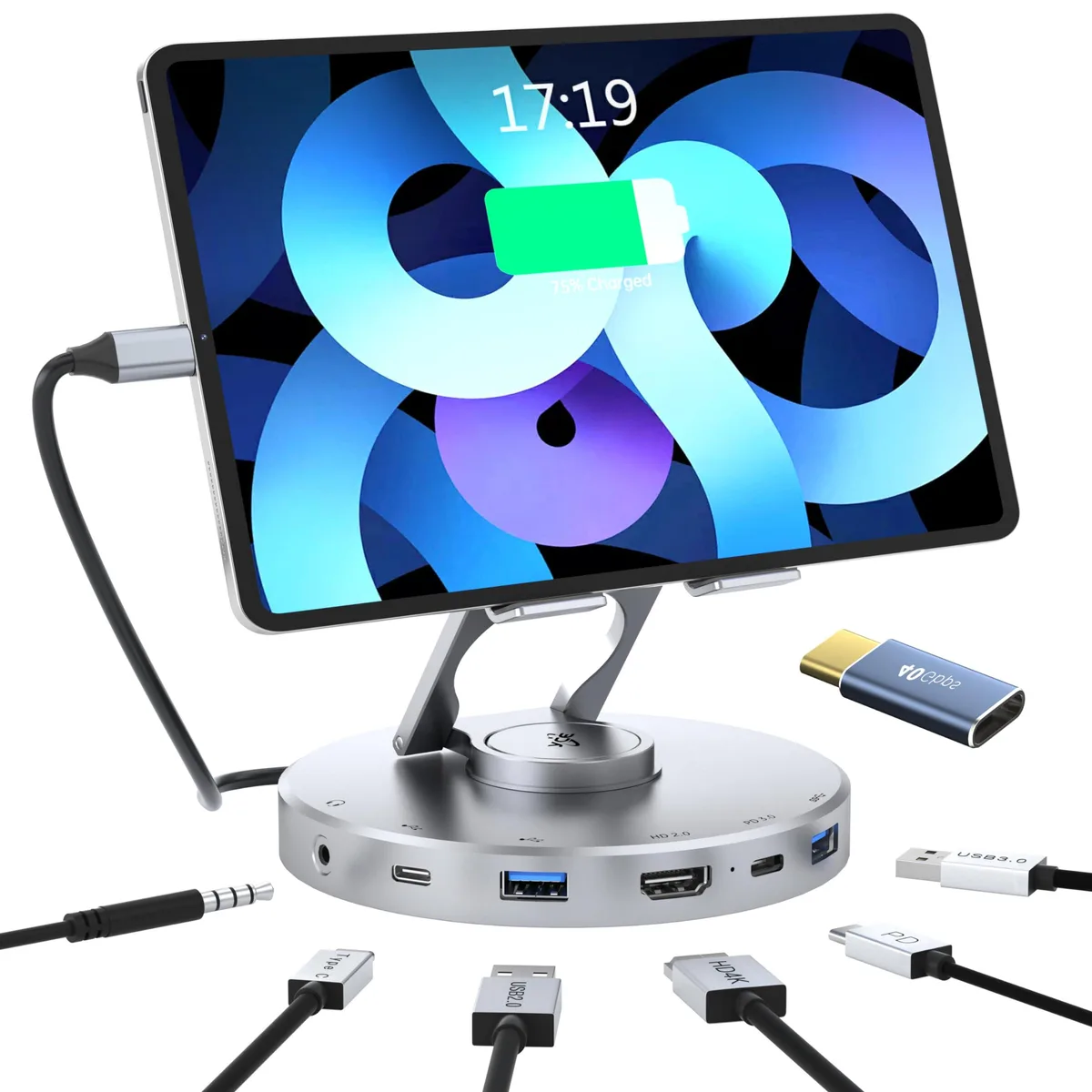 KEHIPI KEHIPI 6-in-1 Docking Station HDMI 2.0 4K@60Hz USB-C PD 100W 3.5mm Audio 360° Stand — product photo