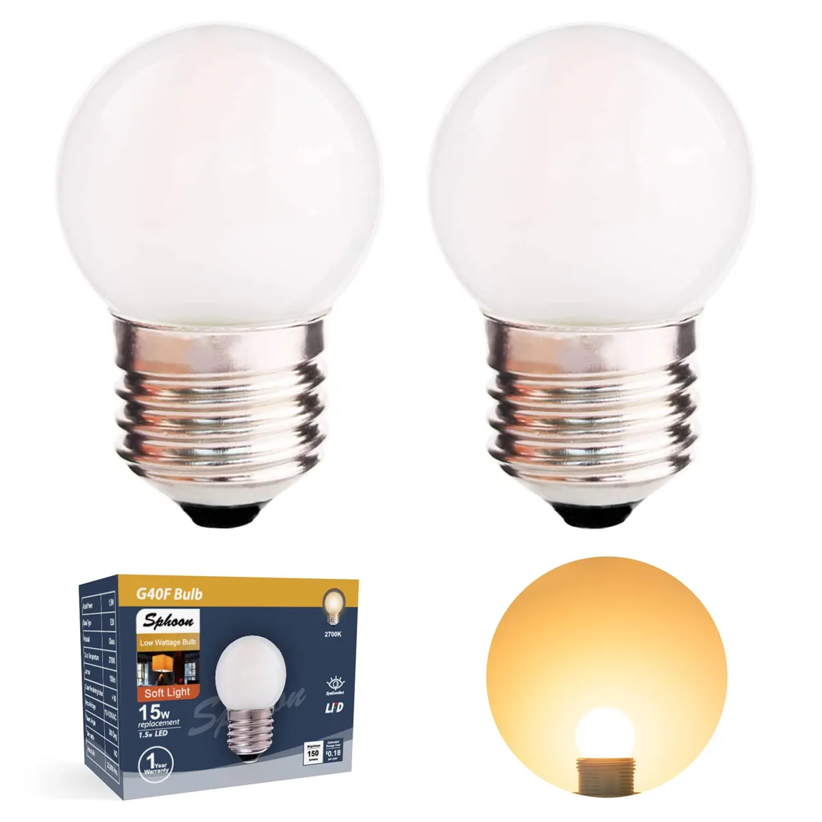  Sphoon G40 1.5W LED Bulb E26 2700K 150lm Pack of 2 — product photo