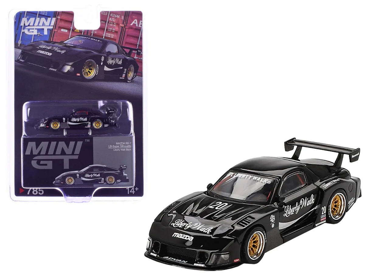 Mini GT Mini GT Mazda RX-7 LB-Super Silhouette #20 Liberty Walk Black Limited Edition 1/64 hobby collectible — product photo