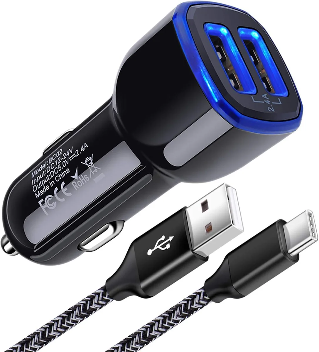 RUOCLRIS RUOCLRIS 2.4A Dual Port USB-C Car Charger with Cable — product photo