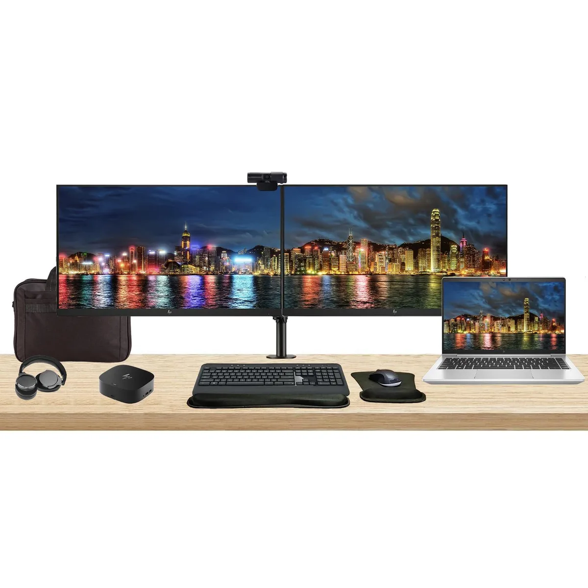 HP HP EliteBook 645 G10 14" Ryzen 5 16GB 512GB bundle dual 27" monitors dock accessories — product photo