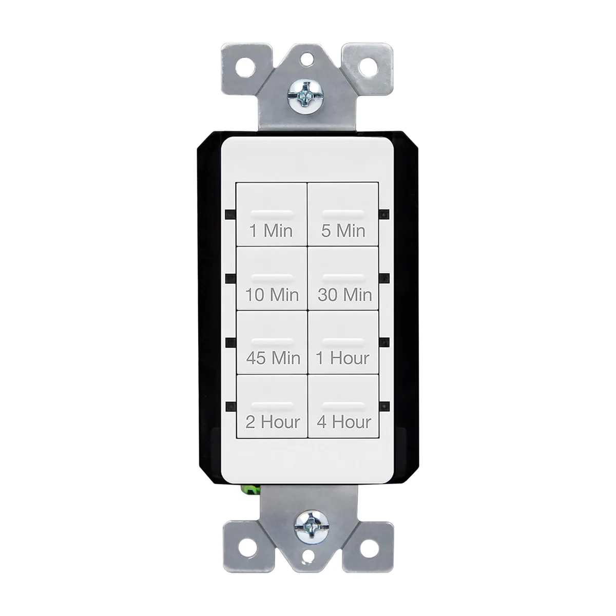White rectangular wall switch with eight timer buttons and blue LED indicators