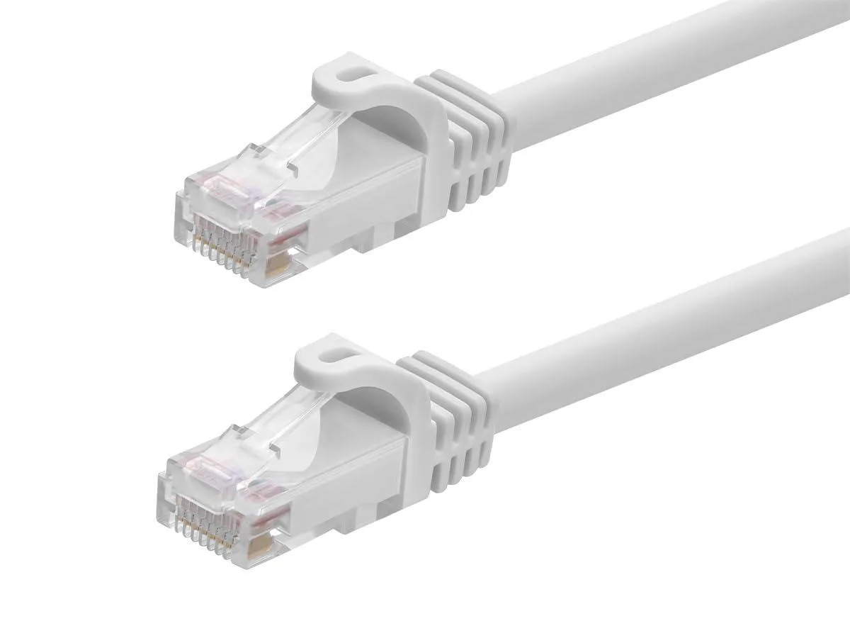 Twelve white Cat6 patch cables with snagless flexboots
