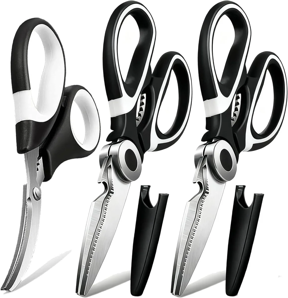  Domtar Kitchen Scissors 3 Pack — 2 kitchen, 1 seafood, 2.5 mm blades, black &amp; white — product photo