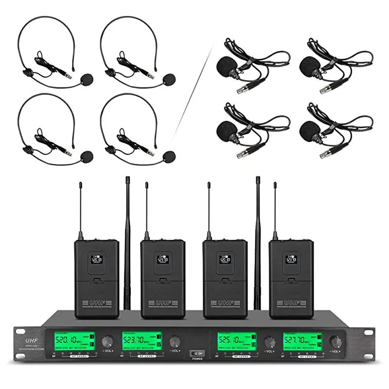 Aegis Security Aegis Security 4-Channel UHF Wireless Microphone System with 4 Lavalier, 4 Headset, 4 Bodypack — product photo
