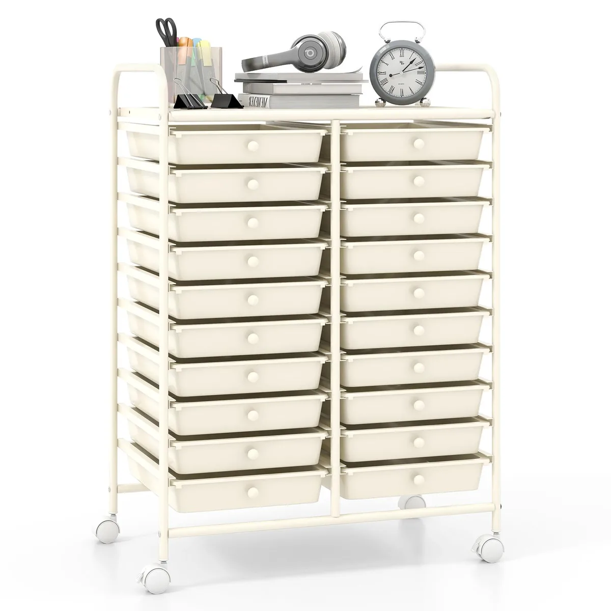 SlickBlue SlickBlue 20-Drawer Rolling Storage Cart Beige 25x15x34in — product photo