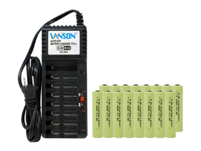 DUSLAN DUSLAN V868 8-bay AA/AAA charger with 16 AAA 900 mAh NiMH batteries — product photo