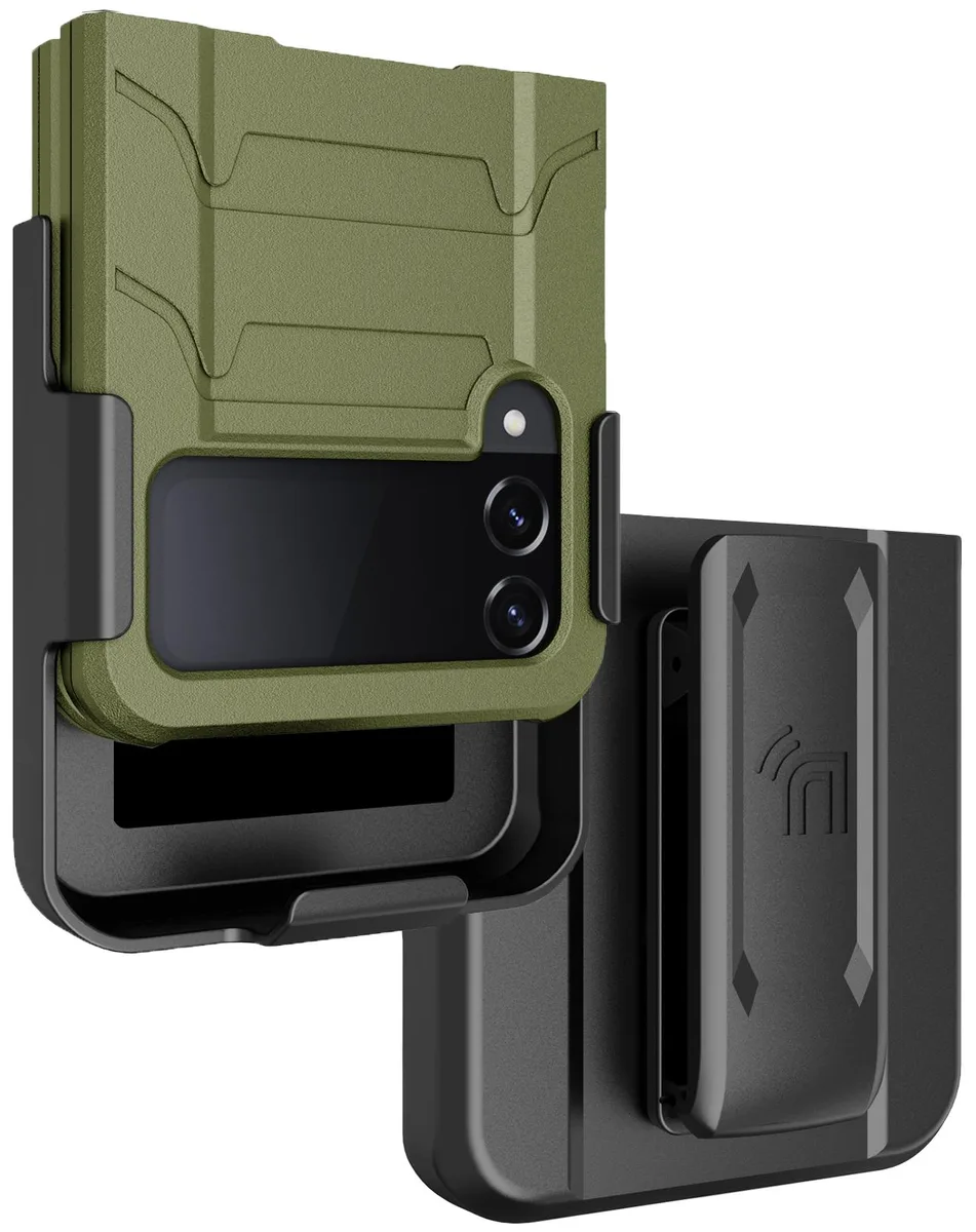 Nakedcellphone Nakedcellphone Tactical Case &amp; Belt Clip Holster for Samsung Galaxy Z Flip 4 5G Olive — product photo