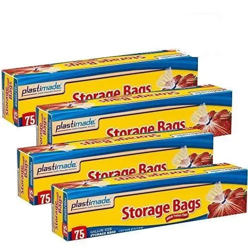 Clear plastic storage bag with twist tie, beige colour, medium size