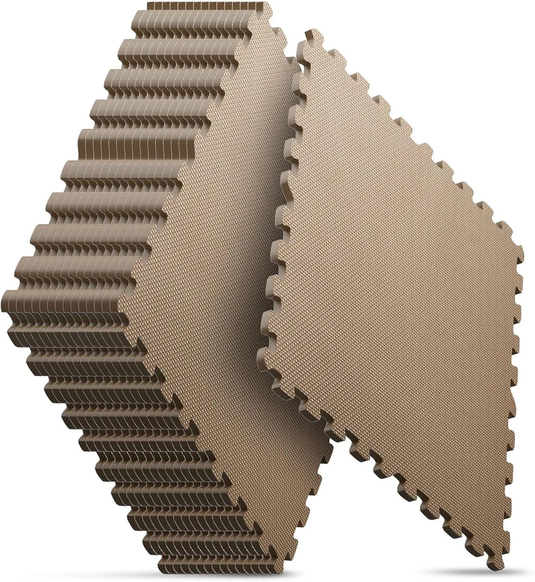 Blue interlocking EVA foam tiles with textured surface, 32 pieces forming large workout area