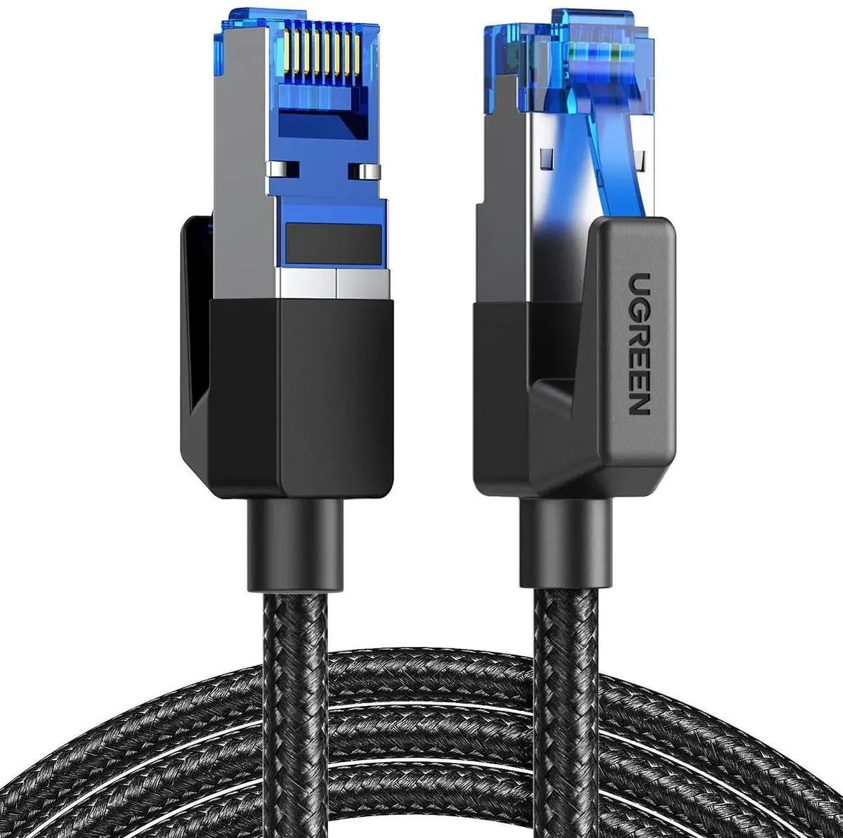 Braided Cat 8 Ethernet cable with gold RJ45 connectors, 3FT length