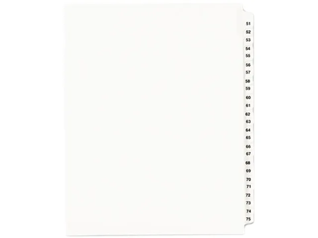 Avery Avery 1332 Legal Side Tab Dividers 51-75 Letter White 11 x 8 1/2 Collated 1 Set — product photo
