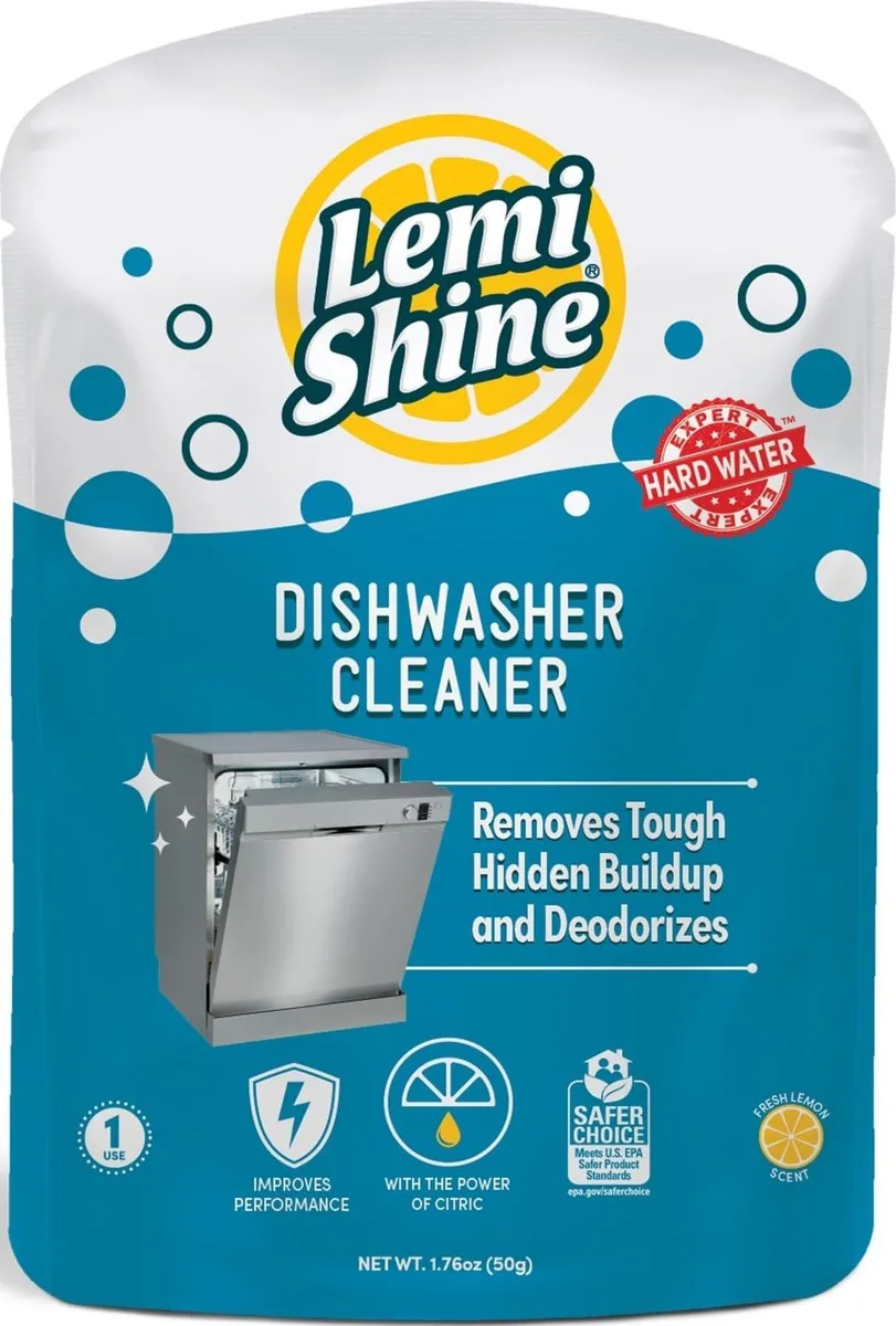 Small white packet of dishwasher cleaner, 1.76 oz
