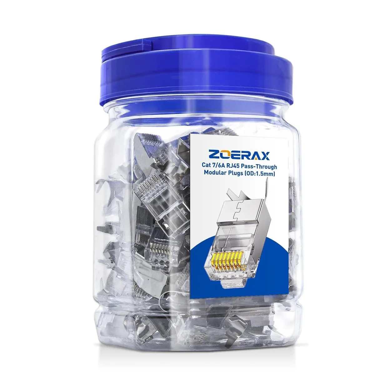  ZOERAX 50-Pack Cat7 Cat6A Shielded Pass Through RJ45 Connectors Silver — product photo